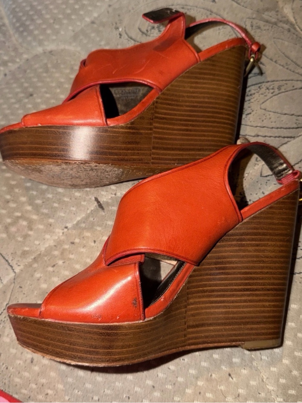 Coach Orange Leather Wedge Sandals